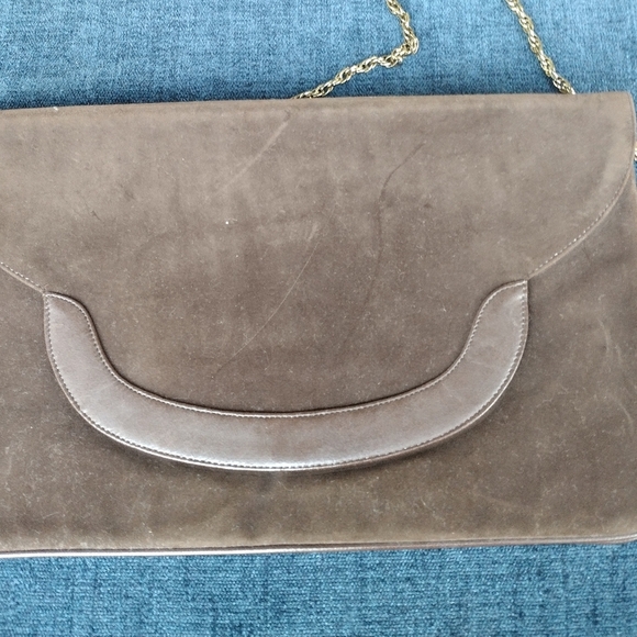 Francois Brown Vintage Suede Bag Clutch With Mirror - Picture 12 of 14